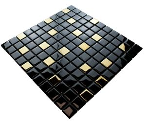 Schwarzes Glasmosaik, schwarze Mosaikfliese mit Zusatz von glänzendem Gold