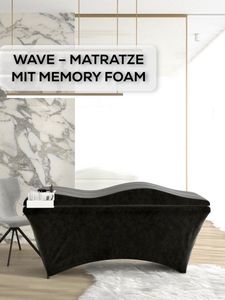 Wave Matratze mit Memory Foam 190x70 für Kosmetikliege, Massageliege, mit Bezug aus Velours, 02 schwarz