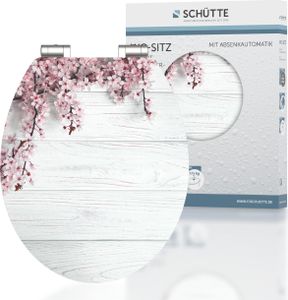 SCHÜTTE WC Sitz FLOWERS AND WOOD High Gloss mit MDF Holzkern, hochglänzender Toilettendeckel mit Absenkautomatik, Klobrille