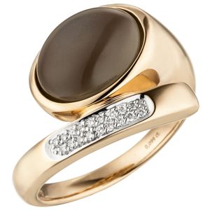 JOBO Damen Ring 56mm Mond 585 Gold Rotgold 1 Mondstein Cabochon 18 Diamanten Brillanten