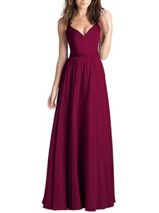 Damen Abendkleider Ärmellose Kleider Spaghettiträger Ballkleider Einfarbig Sommerkleid Rotwein,Größe 2xl