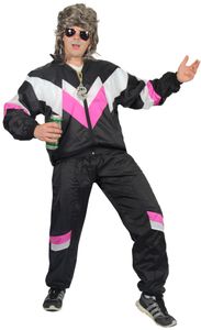 80er Jahre Premium Trainingsanzug für Herren - schwarz rosa weiss, Größe:XL