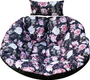 Hängesessel Kissen, Polster für Polyrattan / Rattan Hängeschaukel, Rund Hängekorb kissen, Rückenkissen - 100 cm – schwarz mit Rosen
