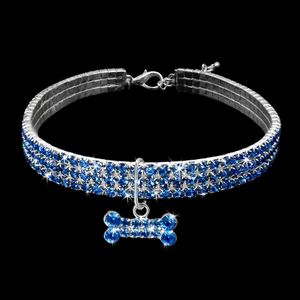 Kristall Hundehalsband Halsband Diamant Welpen Halskette Haustiere Hunde Zubehör, Länge: 25cm, verlängerte Kette: 5cm, blau