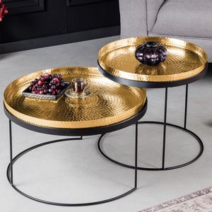 riess-ambiente 2er Set Runde Couchtische ELEMENTS 60cm gold schwarz Metall Tabletttisch Beistelltisch Beistelltisch Tisch