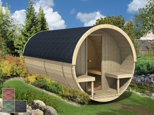 Finn Art  Fass-Sauna Jori 1, ohne Saunaofen, Dachschindeln grün - Hexagonal