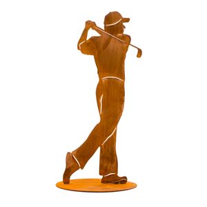 Rostikal Golfspieler Figur 40 cm Edelrost Gartendeko Vintage Dekofigur Garten Deko Rost