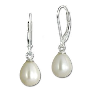 SilberDream Ohrhänger für Damen 925 Silber weiß Perle Ohrringe 8mm SDO168W