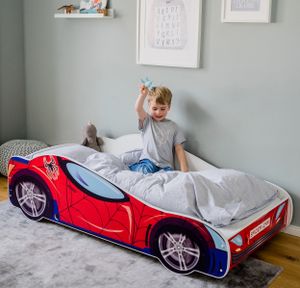 Autobett Kinderbett Jugendbett | 80x160  optional mit Rausfallschutz & Matratze | Kinder Spielbett Rennfahrer