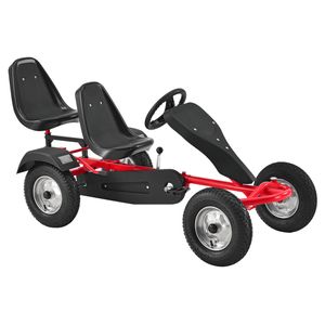 ArtSport 2-Sitzer GoKart – Tretauto für Kinder mit höhenverstellbarem Lenkrad & 2 Schalensitzen – Go-Kart mit Luftreifen & Stahl-Felgen in Rot
