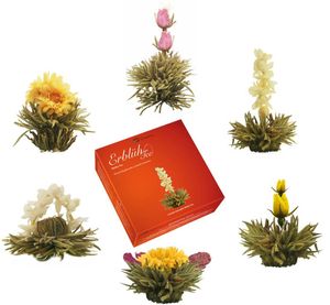 Creano Teeblumen Mix – „ErblühTee“ in edler Geschenkbox zum Probieren | Weißtee (6 verschiedene Sorten Teerosen) Geschenk für Frauen, Mutter, Teeliebhaber
