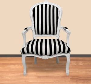 Barockstuhl Barock Stuhl Salon Salonstuhl Armlehne Schwarz Weiß Zebra Stoff Esszimmer Wohnzimmer Büro Flur Schminkstuhl Klassisch Antik Luxus Modern