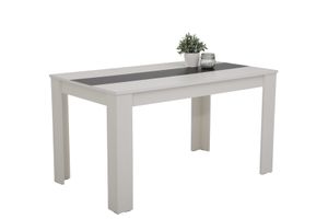 5 tlg. Essgruppe Helene II - Tisch Weiß mit Wendeeinlage weiß/schwarz - Vierfußstuhl Kunstleder Schwarz/Weiß/Alufarben