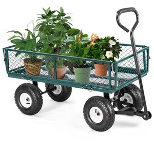 COSTWAY Bollerwagen bis 200kg, Gartenwagen Metall mit abnehmbaren Seitenteilen, Griff & 25cm Gummirädern, Gartenkarre, Grün