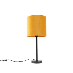 QAZQA - Modern Art Deco Tischlampe schwarz mit gelbem Schirm 25 cm - Simplo I Wohnzimmer I Schlafzimmer - Textil Zylinder - LED geeignet E27