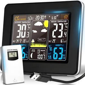 Funkwetterstation mit Farbdisplay & Außensensor Barometer Wettervorhersage Wetterstation Digitales LCD Thermometer Hygrometer Innen Außen Retoo