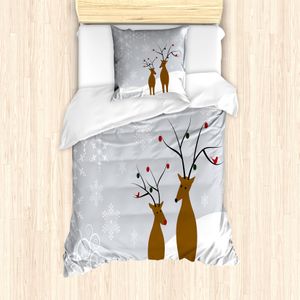 ABAKUHAUS Weihnachten Bettbezug Set für Einzelbetten, Rentiere Noel, Milbensicher Allergiker geeignet mit Kissenbezug, 135 cm x 200 cm - 80 x 80 cm, Brown Pale Grau Weiß