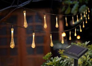 Solar Wassertropfen Deko Lichterkette für außen in Glas-Optik mit 20 Lichtern, Gesamtlänge ca. 5,8 m, wetterfest (warm-weiß)