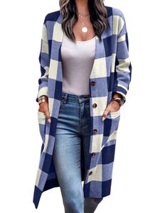 Wollmäntel Damen Cardigan Outwear Holiday Mit Taschen Mantel Loser Knopf Down-Mocke,Farbe:Blau,Größe:3Xl