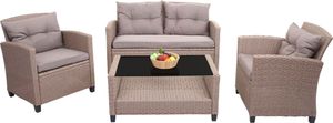 XXL Poly-Rattan Garnitur MCW-F10, Balkon-/Garten-/Lounge-Set Sitzgruppe, Sofa Sessel mit Kissen Spun Poly  grau-braun