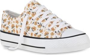 VAN HILL Damen Sneaker Low Schnürer Bequeme Blumen Stoff Prints Schuhe 841223, Farbe: Gelb, Größe: 38 VAN HILL Damen Sneaker Low Schnürer Bequeme Blumen Stoff Prints Schuhe 841223, Farbe: Gelb, Größe: 38