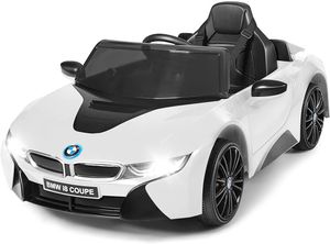 COSTWAY BMW i8 12V Kinderauto mit 2,4G-Fernbedienung, 3 Gang Elektroauto 3-5km/h mit MP3, Hupe, Musik und LED Scheinwerfer, Kinderfahrzeug 2 Türen zum Öffnen 3-8 Jahre (Weiß)