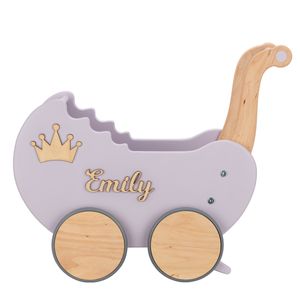 TUKUTUK / Puppenwagen mit Personalisiert Name für Kinder - Spielzeug Holz ab 12 monaten - Holzpuppenwagen Kinderspielzeug Light Rainbow Lavendel