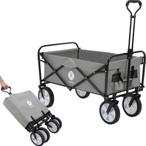 Miweba Faltbarer Bollerwagen MB-35 - Stahlrahmen - Teleskop-Lenkstange - Faltbar - Tragetasche - 360° Räder - Bis 120 Kg (Grau)