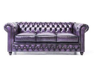 Chesterfield Sofa Original Leder 3-Sitzer Antik Violett
