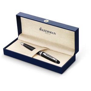 Waterman Expert Kugelschreiber | Mattschwarz, Chromzierteile | Mittlere Spitze | Blaue Tinte | Geschenkbox