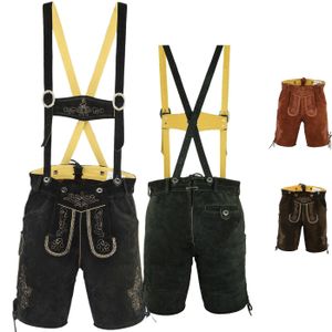 kurze Trachtenlederhose Lederhosen mit Hosenträger, Größe:52/L, Farbe:Schwarz