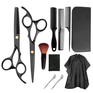 11 STK Friseurscheren Set  Licht Effilierschere und Scharfe Friseurscheren aus Edelstahl  Home Haarschneide Kit mit Haarschnittumhang - schwarz