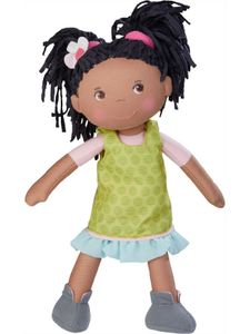 HABA 304576 - Puppe Cari, 30 cm, Weich- und Stoffpuppe für Kinder ab 18 Monaten, mit ausziehbarer Kleidung und langen Haaren
