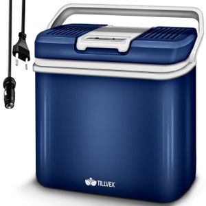 tillvex cool box electric 24L niebieski | mini lodówka 230 V i 12 V do samochodu kempingowego | chłodzi i ogrzewa | tryb ECO