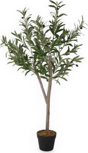 Olivenbaum Kunstpflanze im schwarzen Topf mit 20 Oliven - 120 x 60 cm - Künstlicher Baum im Blumentopf mit 580 Blättern