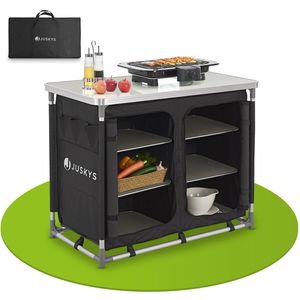 Juskys Campingküche faltbar mit Tragetasche - Outdoor Camping Küche Campingschrank klappbar - faltbare Küchenbox - Schwarz