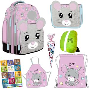 Školní taška pro kluky a dívky - školní batoh pro děti s penálem - taška na boty a sešit s domácími úkoly - motiv myši