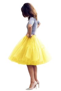 YULUOSHA Damen Tüllrock 5 Lage Prinzessin Falten Rock Tutu Organza Petticoat Ballettrock Unterrock Pettiskirt, Farbe:Gelb, Größe:S-M