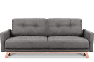 Konsimo Sofa 3 Personen mit ausziehbare Liegfläche "VISNA", Dunkelgrau, Stoff, Scandinavian, 220x79x95