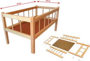 Großes Puppenbett aus Holz Naturholz - 50 cm Länge