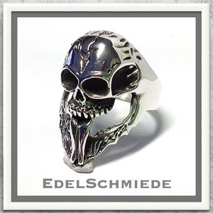 Edelschmiede925 üppiger Silberring mit Totenkopf in 925 Silber Ringgröße 70