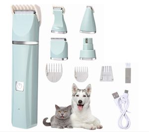 Hunde Katzen Schermaschine, 4 in 1 Hundeschermaschine Profi Schermaschine Elektrisches Tierhaarschneider Set Hundepfotentrimmer mit 4 Trimmerköpfen