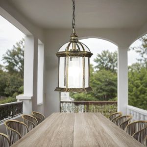 Hängelampe Außen "Wien" Gold Antik Aluminium Glas E27 Pendelleuchte Rustikal Hof Terrasse