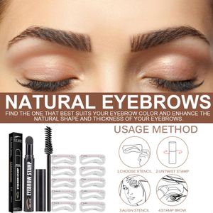 Wasserdicht Augenbrauen Stempel Set, Wiederverwendbares Makeup Brow Stamp Brauenpuder mit 10 Schablonen und Augenbrauenstift Pinsel (brown)