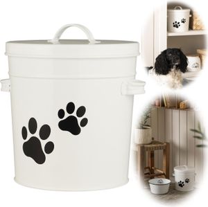 LS-LebenStil Vintage Futterdose Metall Weiß 24cm Hundefutter Eimer mit Deckel Aufbewahrung Futtertonne Futterbox Futtereimer für Trockenfutter