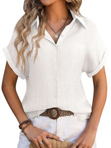 Damen Blusen Button Tunic Shirt Casual Tops Lose Hemden Locker Sommer Shirts Oberteile Weiß,Größe M