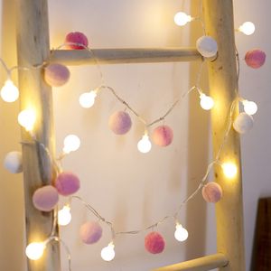 2m Pompons Lichterkette Warmweiß Kugel Lichterketten Batteriebetrieben für Innen Geburtstag Hochzeit Weihnachten Party Kinderzimmer Dekoration, Rosa