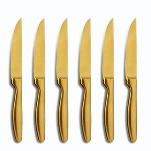 Comas Steakový nůž BOJ Satin Gold Set of 6, nůž na maso se saténovou úpravou, nerezová ocel, PVD povlak, 22,1 cm, 7432