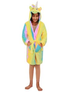 Kinder Mädchen 3D Tier Einhorn Regenbogen Kapuze Dressing Gown Bademäntel 152