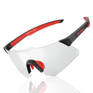 ROCKBROS Fahrradbrille Sonnenbrille/Selbsttönende Sportbrille für Damen und Herren UV400 Schutz, Schwarz rot